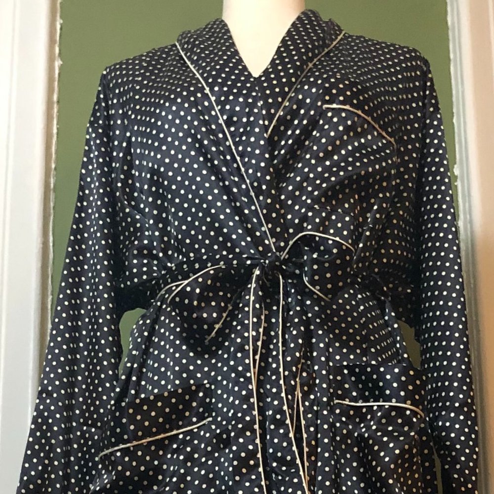 lIngerie cacique  polka dot bathrobe large black and white